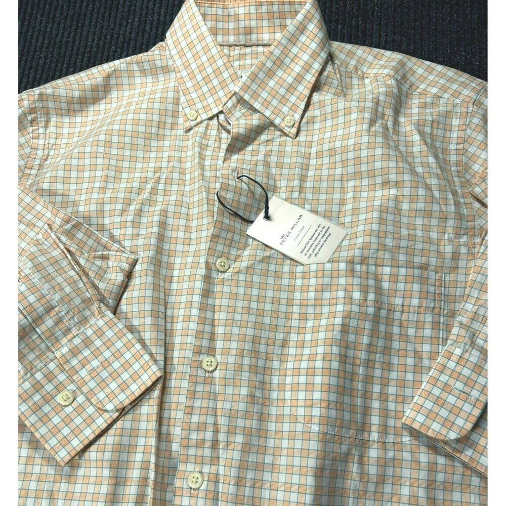 Peter Millar Mens Crown Finish Button-Down Shirt S Orange Blue Plaid NWT $129